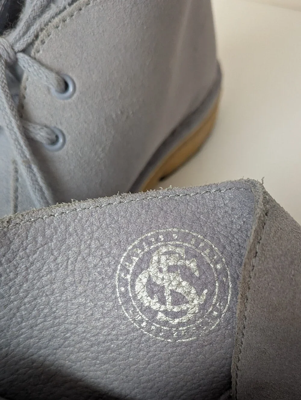Clarks Suede Lace-Up Ankle Boots in Light Grey